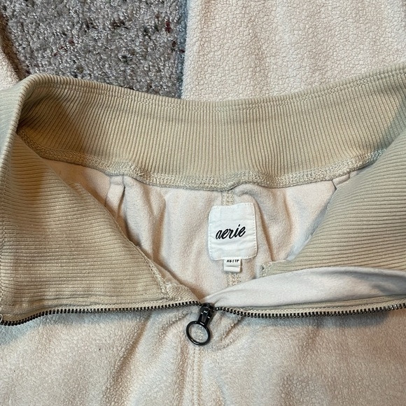 Aerie Sweatpants Womens XS Grey Zip Waist Fleece Joggers Cuffed Stretch Pockets - Picture 4 of 7